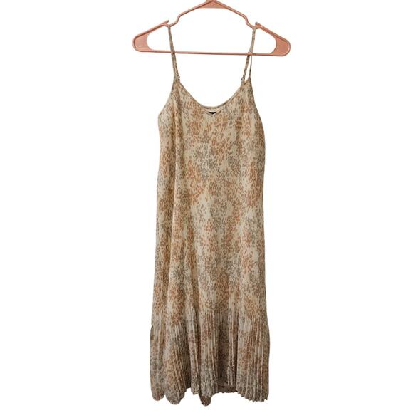 Abercrombie & Fitch Pleated Midi Dress Beige Abstract XS Sleeveless Lined NoBelt - Picture 1 of 7